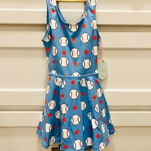 NWT! Sweet Honey Blue Baseball Print Dress
